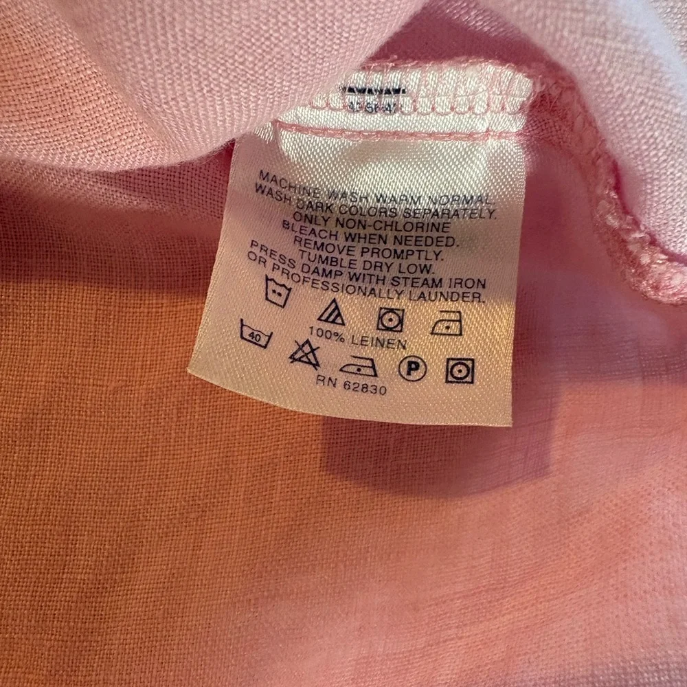 Lands’ End Women’s Pink Linen Button-Up Blouse Mandarin Collar Size 12 - Picture 5 of 9